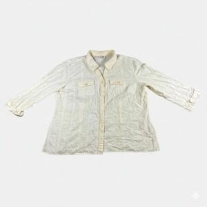 JM Collection Womens White Cotton Eyelet Button Up Shirt Blouse Pockets Size 16